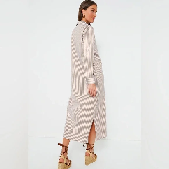 Tuckernuck Beige, Lilac, White Striped Midi Shirt Dress - Picture 4 of 8